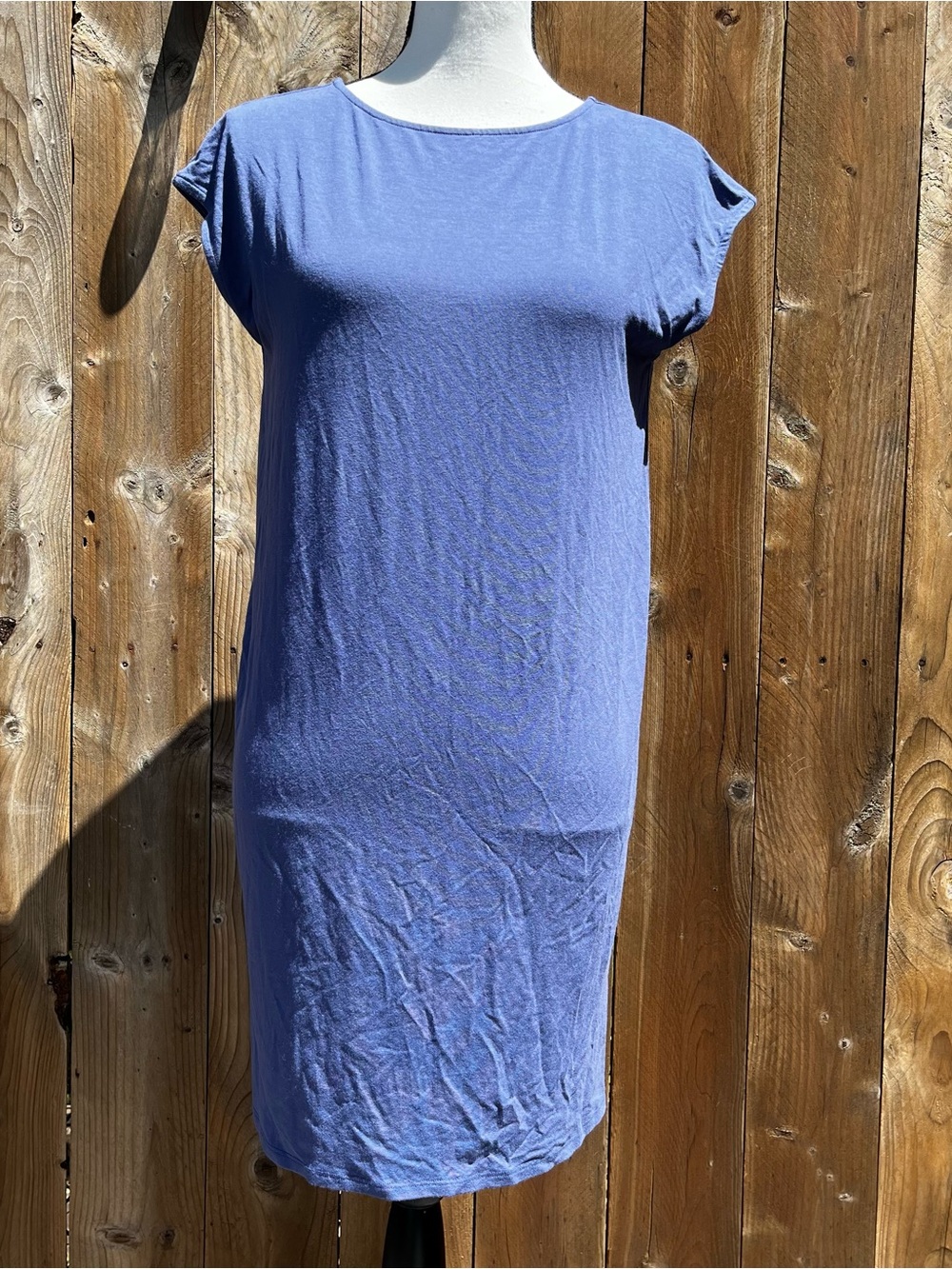 Brand New ! Eileen Fisher Simple Cap-Sleeve Shift Dress in Periwinkle Blue